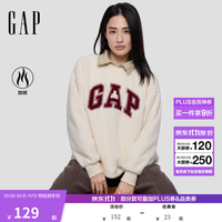 Gap 女装2025秋季Logo毛巾绣仿羊羔绒宽松卫衣休闲上衣792563 象牙白 S (160/84A)亚洲尺码