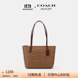 COACH FIONA 24号拉链托特包 棕黄色