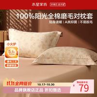 水星家纺 A类抑菌全棉磨毛对枕套 100%棉枕头套秋冬保暖枕头罩居家暖绒枕罩 花时旧梦磨毛对枕套