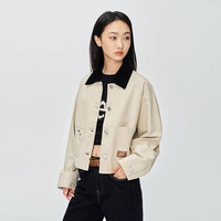 Lee 舒适灯芯绒撞色翻领花朵铆钉设计女短款工装外套
