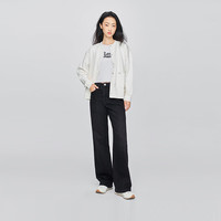 Lee 懒懒裤舒适高腰直脚黑色女牛仔裤显瘦做旧