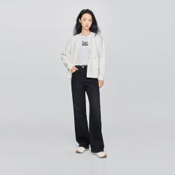 Lee 懒懒裤舒适高腰直脚黑色女牛仔裤显瘦做旧