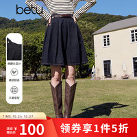 百图 女装春季新款半身裙高腰宽腰头洗水牛仔裙子女2501T57 深牛仔蓝 S