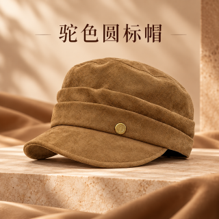 勋阳宇乐 【褶皱设计】麂皮云朵帽 圆标款驼