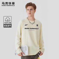 马克华菲 100%纯棉长袖T恤男士春秋重磅宽松圆领打底衫