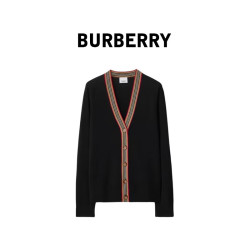 BURBERRY 巴宝莉女士黑色羊毛V领单排扣针织衫80843251 S 礼物