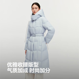 波司登 90鹅绒 女士过膝长款收腰修身连帽羽绒服