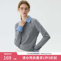 范思蓝恩 miu风假两件毛针织衫上衣女2024新款格纹复古学院风14729 藏青色 S