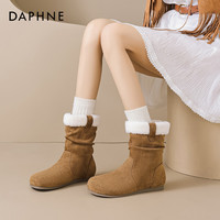 PLUS会员：达芙妮 女士加绒勃肯翻毛休闲雪地靴