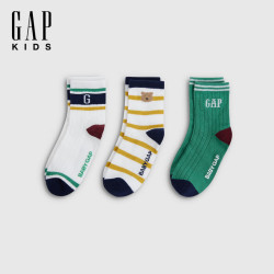 Gap 男幼童小童 撞色提花袜子三双装儿童装 绿色组合