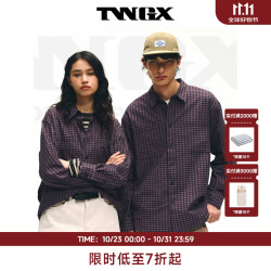 TEENIE WEENIE 小熊男装时尚复古质感通勤宽松洗水感格子长袖衬衫 紫色 XL