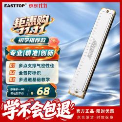东方鼎 T2401S 24孔复音口琴 银色盖板红色塑盒