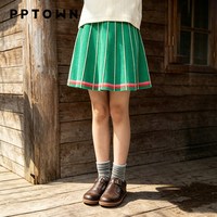 巴巴小镇 女童半身裙2026新款秋冬儿童学院风条纹拼色短裙女宝公主百褶裙子