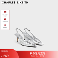 CHARLES & KEITH CHARLES&KEITH通勤编织尖头包头高跟凉鞋生日礼物送女友CK1-60580308 Silver银色 37