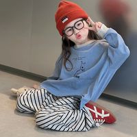 女童2026新款秋装洋气套装儿童蓝色休闲卫衣运动条纹裤子