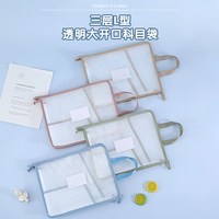 能者 4个装  三层L型文件袋   透明大开口科目袋  防水拉链式