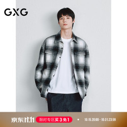 GXG 男装 黑格纹衬衫式棉服男士通勤薄夹棉翻领夹克  2025冬季新品 黑格 XL