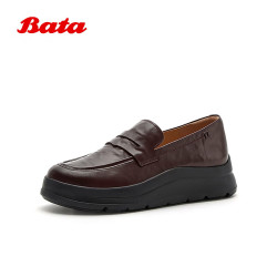 Bata 英伦乐福鞋2026秋羊皮厚底松糕一脚蹬