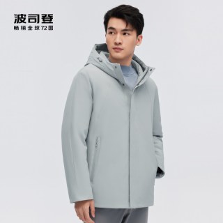 移动端：波司登 鹅绒 波司登奥莱男经典商务蓄热连帽防风保暖短款羽绒服