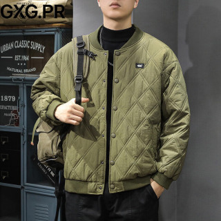 GXG.PR冬季潮牌复古菱形格夹克棉服男宽松大码休闲棒球服保暖棉衣厚外套 军绿色 S 合适体重90-110斤