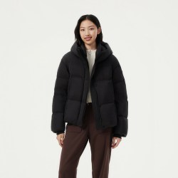 坦博尔 短款羽绒服女冬季连帽面包服厚小个子保暖防寒泡芙外套白色