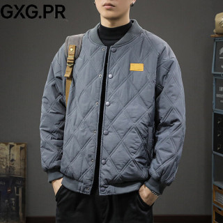 GXG.PR冬季潮牌休闲棒球服男士夹克棉衣宽松加肥加大保暖菱形格棉服外套 暮云灰 S 合适体重90-110斤