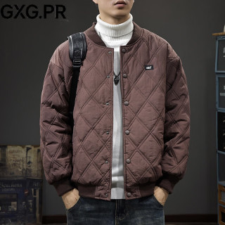 GXG.PR2026冬季美式潮流菱形格男士棉衣外套ins棉服宽松加厚棒球服夹克 棕紫色 S 合适体重90-110斤