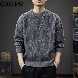GXG.PR冬季圆领男士毛衣美式复古重磅休闲保暖针织衫宽松百搭潮牌毛线衣 深灰色 M 适合110-135斤