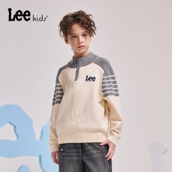 Lee kids儿童休闲立领毛衣秋冬款保暖条纹针织衫百搭毛线衣男女童