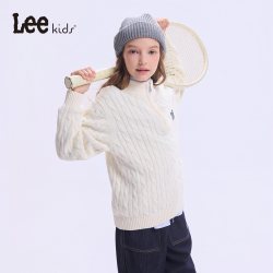 LEE KIDS 儿童官方正品半开襟针织衫上衣秋冬学院风男女童宽松毛衣