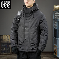 Lee dprre 丨户外防风连帽工装羽绒服男户外登山滑雪运动外套潮 黑色 L 适合100-115斤