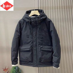Lee dprre 冬季新款工装羽绒服男港风纯色鸭绒保暖外套韩版加厚连帽绒 黑色 L (100-135斤)