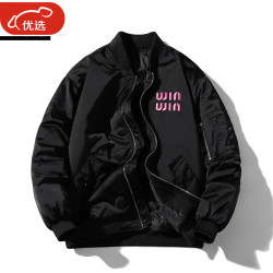 Lee dprre 丨字母刺绣棒球服飞行员夹克男情侣秋休闲加厚棉服外套 黑色-加棉款 M (110-130斤)
