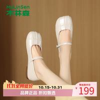 木林森 女鞋法式甜美方头玛丽珍鞋一字带软底浅口单鞋女士低跟休闲单鞋