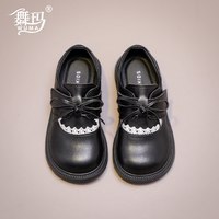 舞玛 女童鞋子儿童皮鞋2026春秋新款小女孩蝴蝶结软底黑色时尚单鞋