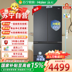海尔 家用法式多门对开四门大容量电冰箱风冷无霜一级能效双变频超薄节能省电BCD-490WGH