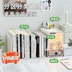 少年伴 书立带灯桌面收纳架 白色
