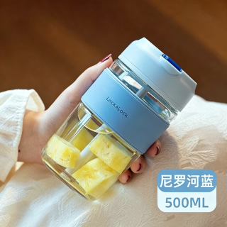 乐扣乐扣 双饮口蓝色咕噜玻璃杯-500ML大容量耐高温家用