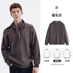 NVG·YOUNG NAVIGARE小帆船休闲圆领针织衫男秋季新款保暖咖色毛衫内搭上衣