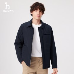 哈吉斯 春季保暖时尚棉服外套男衬衫领棉衣休闲净色上衣潮