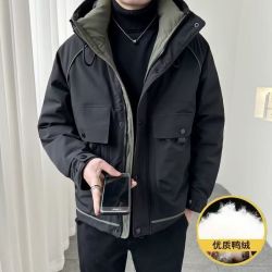 龙牙 鸭绒2026羽绒服男士冬季工装新款连帽潮流户外冲锋衣保暖加厚外套 黑色 L _建议95-115斤