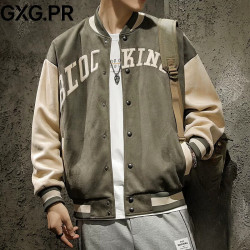 GXG.PR棒球服男超质感宽松男士外套秋冬季加绒美式飞行员夹克 绿色 M （适合100-120斤）