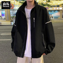 森馬 森马加大码冲锋衣外套男士2026春秋新款立领夹克宽松休闲潮流薄款 黑色 M