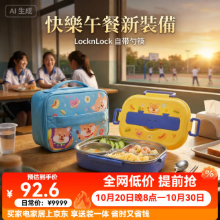 乐扣乐扣 316不锈钢保温饭盒餐盒女孩儿童小学生上学学校专用分格餐盘餐具 四分格粉色1500ml