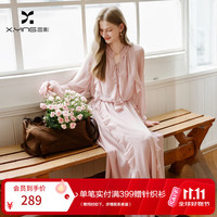 香影 法式粉色荷叶边连衣裙女2026秋季新款v领气质设计感显瘦长裙 粉色 S 155/80A/85-95斤