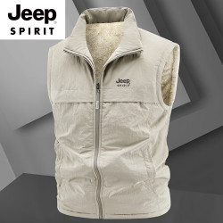 JEEP SPIRIT 吉普羊羔绒马甲男秋冬季加绒加厚男士背心宽松坎肩打底棉马夹