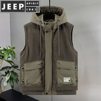 JEEP SPIRIT 秋冬季颗粒绒马甲男女加厚保暖连帽坎肩时尚棉马夹外套 绿色 3XL