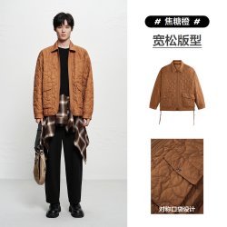 太平鸟 男装棉衣冬季宽松休闲满版绗缝质感口袋时尚保暖外套潮