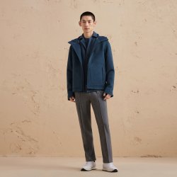 鄂尔多斯 ERDOS 男装毛绒混纺外套秋冬蓝色厚款保暖软壳夹克商务休闲