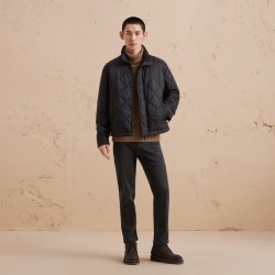 鄂尔多斯 ERDOS 男装绗缝棉服秋冬黑色菱格纹短款外套商务休闲百搭